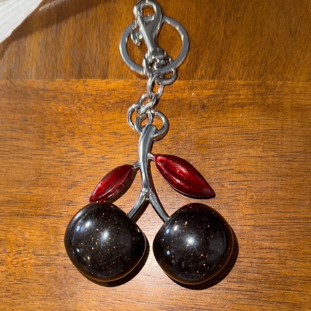 Cherry Keychain with Red and Black Accents